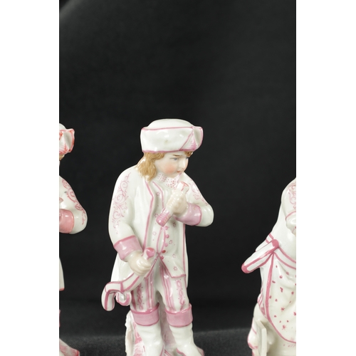 73 - A COLLECTION OF FOUR CONTINENTAL PORCELAIN FIGURES (10cm high )