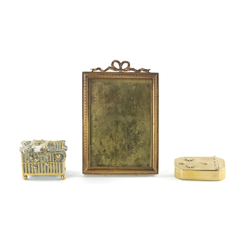 9 - A REGENCY BRASS SNUFF BOX AND OTHER ITEMS comprising of a late 19th century hinged box modelled as a... 