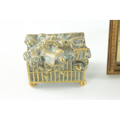 9 - A REGENCY BRASS SNUFF BOX AND OTHER ITEMS comprising of a late 19th century hinged box modelled as a... 