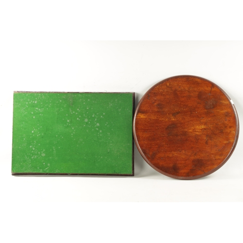 10 - AN 18TH CENTURY RECTANGULAR FRETTED GALLERY TRAY TOGETHER WITH A MAHOGANY CIRCULAR TOP (65.5cm wide ... 