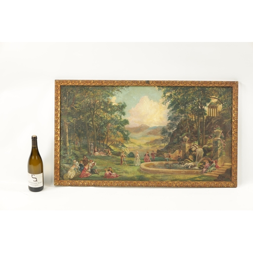 101 - A EDWARDIAN OIL ON PANEL DEPICTING LADIES AND GENTLEMAN IN A GARDEN SETTING - gilt carved frmae (50c... 