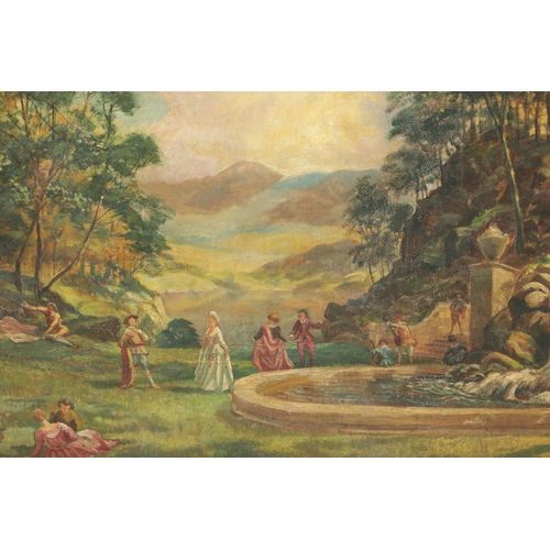 101 - A EDWARDIAN OIL ON PANEL DEPICTING LADIES AND GENTLEMAN IN A GARDEN SETTING - gilt carved frmae (50c... 