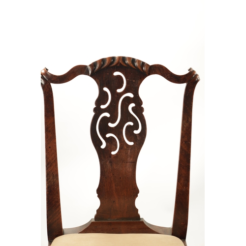 105 - A RARE SET OF FOUR MID 18TH CENTURY OAK AND WALNUT VENEERED IRISH DINING CHAIRS WITH UNUSUAL ROCOCO ... 