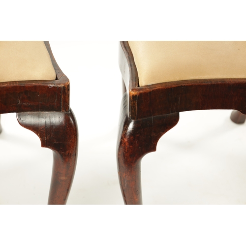 105 - A RARE SET OF FOUR MID 18TH CENTURY OAK AND WALNUT VENEERED IRISH DINING CHAIRS WITH UNUSUAL ROCOCO ... 