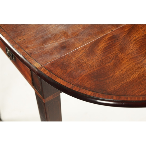 106 - A GEORGE III MAHOGANY PEMBROKE TABLE OF SUPERB COLOUR AND PATINA with drop down side, frieze drawer ... 