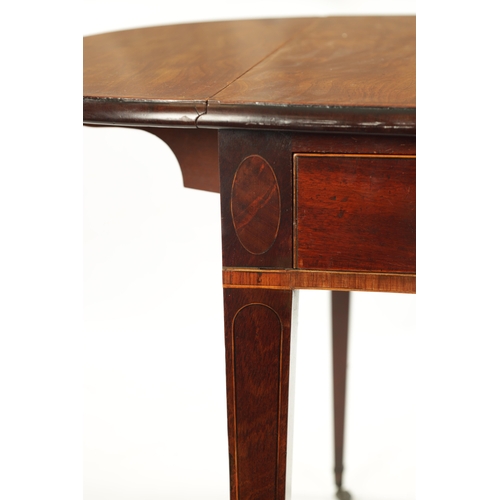 106 - A GEORGE III MAHOGANY PEMBROKE TABLE OF SUPERB COLOUR AND PATINA with drop down side, frieze drawer ... 