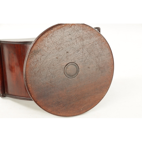 113 - A RARE 18TH CENTURY MAHOGANY REVOLVING CHEESE COASTER of sleigh form with ring turned base. (40cm wi... 