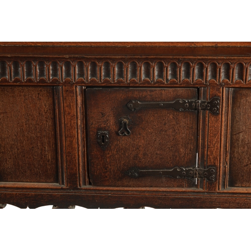 117 - A RARE 17TH CENTURY JOINED OAK CARVED COURT CUPBOARD/BUFFET with arcaded carved and inlaid frieze ab... 