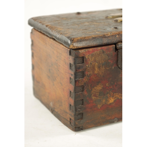 122 - A 19TH CENTURY PAINTED PINE RENT COLLECTOR'S BOX with brass plaques for 'A Lees Manchester' (33.5cm ... 