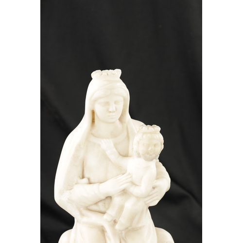 125 - A 17TH CENTURY CARVED WHITE MARBLE SCULPTURE OF MADONNA AND CHILD (38cm high)