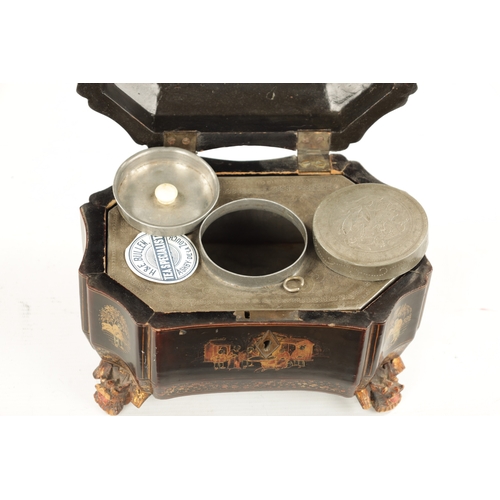 130 - A 19TH CENTURY CHINESE EXPORT CHINOISERIE TEA CADDY shaped concave form decorated with pagoda and fi... 