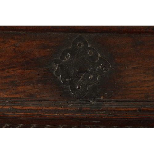 132 - AN EARLY 18TH CENTURY FLEMISH OAK KIST DATED 1718 having superb colour and patina with carved arcade... 