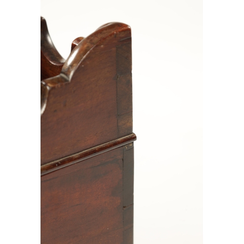 133 - A RARE GEORGE III MAHOGANY BUTLERS BOTTLE CARRIER with hinged compartment top revealing a cellerette... 