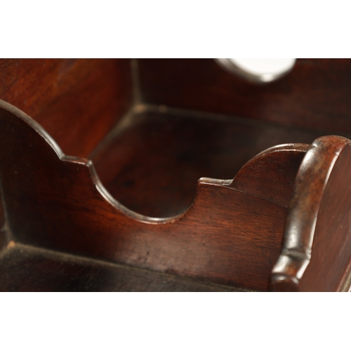 133 - A RARE GEORGE III MAHOGANY BUTLERS BOTTLE CARRIER with hinged compartment top revealing a cellerette... 