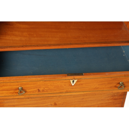 134 - A RARE REGENCY INLAID SATINWOOD CHEVETTE with open shaped top above a frieze drawer with hinged lift... 