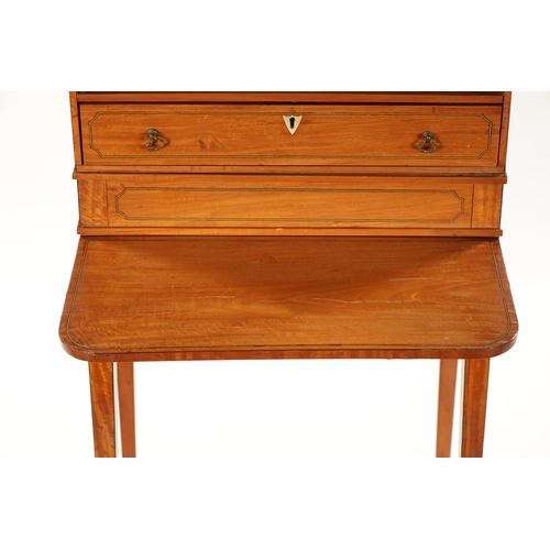 134 - A RARE REGENCY INLAID SATINWOOD CHEVETTE with open shaped top above a frieze drawer with hinged lift... 