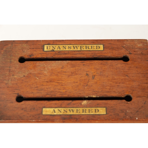 140 - A 19TH CENTURY MAHOGANY LETTER TRAY AND CORRESPONDENCE BOX 'ANSWERED ABD UNANSWERED' (box measures 2... 