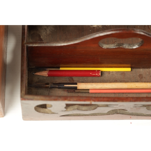 140 - A 19TH CENTURY MAHOGANY LETTER TRAY AND CORRESPONDENCE BOX 'ANSWERED ABD UNANSWERED' (box measures 2... 