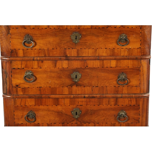 146 - AN EARLY 18TH CENTURY ITALIAN OLIVE WOOD AND WALNUT CHEST OF DRAWERS with geometric inlaid designs; ... 