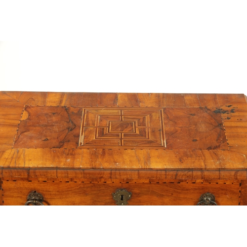 146 - AN EARLY 18TH CENTURY ITALIAN OLIVE WOOD AND WALNUT CHEST OF DRAWERS with geometric inlaid designs; ... 