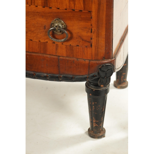 146 - AN EARLY 18TH CENTURY ITALIAN OLIVE WOOD AND WALNUT CHEST OF DRAWERS with geometric inlaid designs; ... 