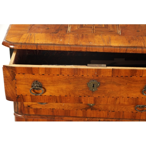 146 - AN EARLY 18TH CENTURY ITALIAN OLIVE WOOD AND WALNUT CHEST OF DRAWERS with geometric inlaid designs; ... 