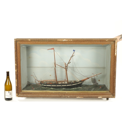 147 - A 19TH CENTURY DIORAMA OF LARGE SIZE modelled as a sailing ship in an ocean scape - mounted in a gla... 