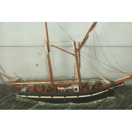 147 - A 19TH CENTURY DIORAMA OF LARGE SIZE modelled as a sailing ship in an ocean scape - mounted in a gla... 