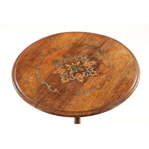 15 - A REGENCY ROSEWOOD BRASS MOUNTED CIRCULAR TOP INLAID OCCASIONAL TABLE with mixed metal floral inlaid... 