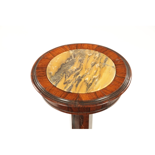 150 - A WILLIAM IV FIGURED ROSEWOOD OCCASIONAL TABLE/PLANTER with removable sienna marble top. (33cm diame... 