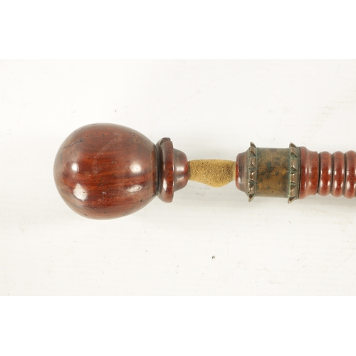 152 - A RARE 19TH CENTURY TREEN KOSH with ribbed handle and brass collar (25cm overall)