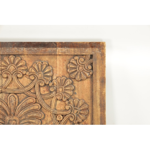 157 - A SET OF TEN CARVED CEILING PANELS FROM 'GANESHI HOTEL LONDON' with geometric leaf work designs. (81... 