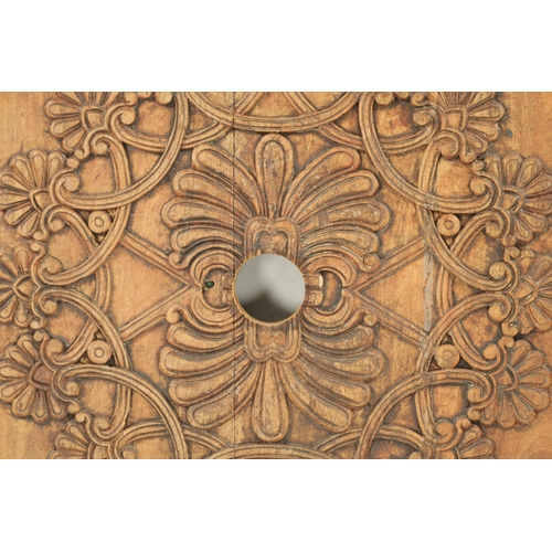 157 - A SET OF TEN CARVED CEILING PANELS FROM 'GANESHI HOTEL LONDON' with geometric leaf work designs. (81... 