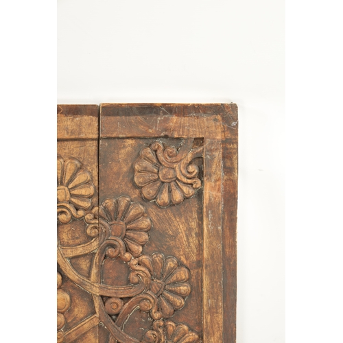 157 - A SET OF TEN CARVED CEILING PANELS FROM 'GANESHI HOTEL LONDON' with geometric leaf work designs. (81... 