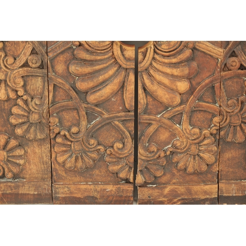 157 - A SET OF TEN CARVED CEILING PANELS FROM 'GANESHI HOTEL LONDON' with geometric leaf work designs. (81... 