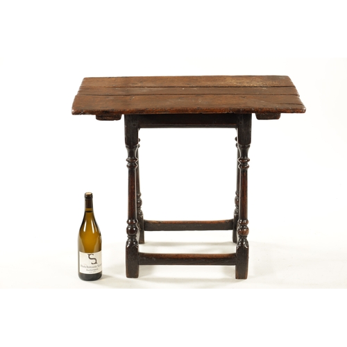 16 - A LATE 17TH CENTURY OAK RECTANGULAR SMALL TABLE having superb colour and patination, the plank top a... 