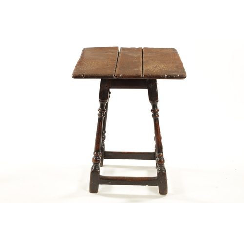 16 - A LATE 17TH CENTURY OAK RECTANGULAR SMALL TABLE having superb colour and patination, the plank top a... 