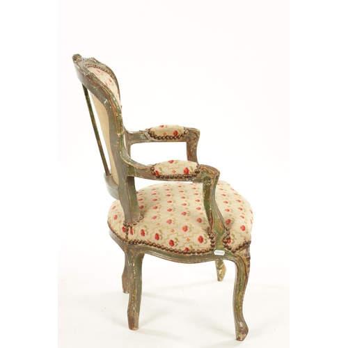 164 - A LATE 18TH CENTURY CARVED PAINTED WOOD LOUIS XVI STYLE CHILD’S CHAIR with tapestry seat (45cm wide ... 