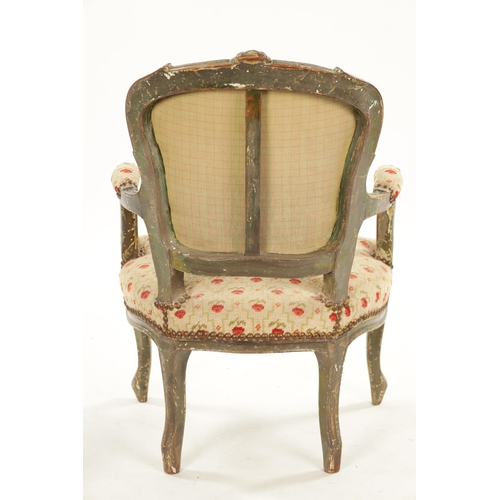 164 - A LATE 18TH CENTURY CARVED PAINTED WOOD LOUIS XVI STYLE CHILD’S CHAIR with tapestry seat (45cm wide ... 