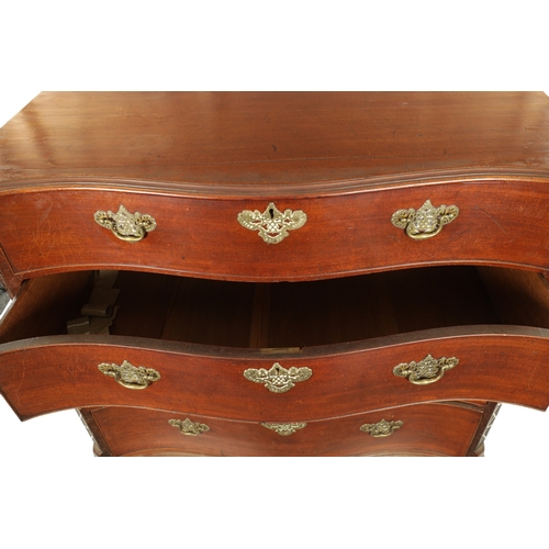 168 - A LARGE GEORGE III CHIPPENDALE PERIOD MAHOGANY COUNTRY HOUSE SERPENTINE CHEST OF DRAWERS with gradua... 