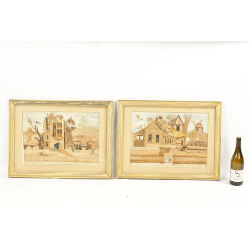 17 - AN UNUSUAL PAIR OF 19TH CENTURY FOLK ART COLLAGES INSCRIBED ‘REMAINS OF CARNE ABBEY, DORSET’ AND ‘AN... 