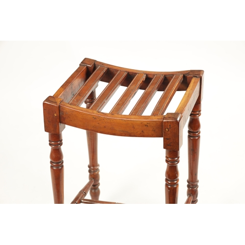 174 - A RARE REGENCY YEW WOOD SLATTED TOP STOOL with turned tapering legs (36cm wide 30cm deep 55cm high)