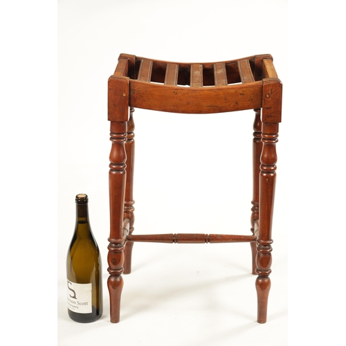 174 - A RARE REGENCY YEW WOOD SLATTED TOP STOOL with turned tapering legs (36cm wide 30cm deep 55cm high)