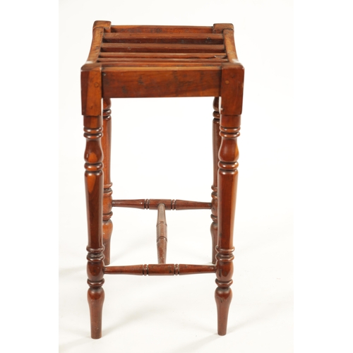 174 - A RARE REGENCY YEW WOOD SLATTED TOP STOOL with turned tapering legs (36cm wide 30cm deep 55cm high)