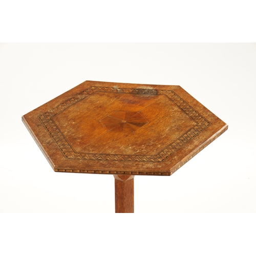 176 - AN EARLY 20TH CENTURY AESTHETIC PERIOD OCTAGONAL PUGINESQUE INLAID OAK OCCASIONAL TABLE with parquet... 