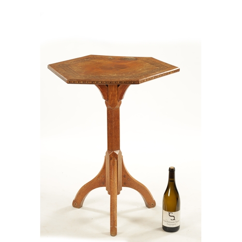 176 - AN EARLY 20TH CENTURY AESTHETIC PERIOD OCTAGONAL PUGINESQUE INLAID OAK OCCASIONAL TABLE with parquet... 