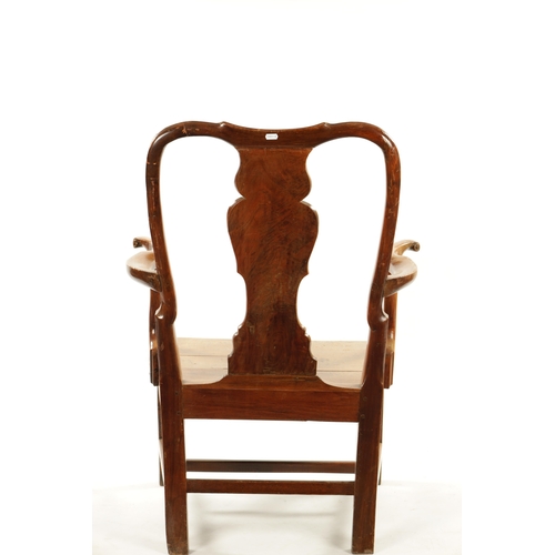 179 - A LARGE EARLY 18TH CENTURY WALNUT SPLAT BACK COUNTRY ARMCHAIR with solid seat and square moulded leg... 