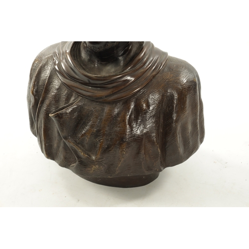 18 - A LIFE SIZE PATINATED BRONZE BUST OF TURK having brown patination (64cm high 51cm wide)