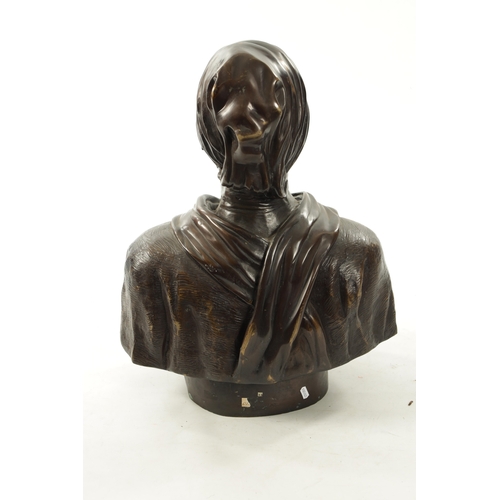 18 - A LIFE SIZE PATINATED BRONZE BUST OF TURK having brown patination (64cm high 51cm wide)