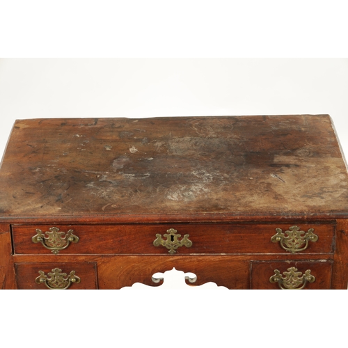 187 - A MID 18TH CENTURY MAHOGANY LOWBOY with three frieze drawers and shaped apron; raised on cabriole le... 